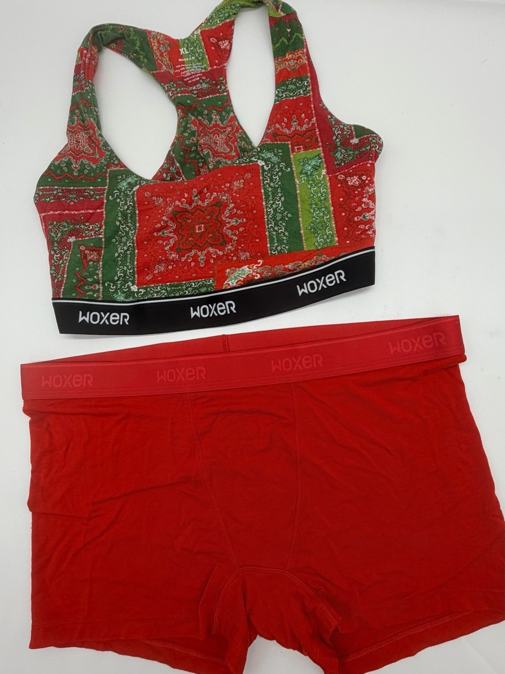 Woxer Boss 2.0 XL Holiday Sports Bra Red Boxer Shorts Set